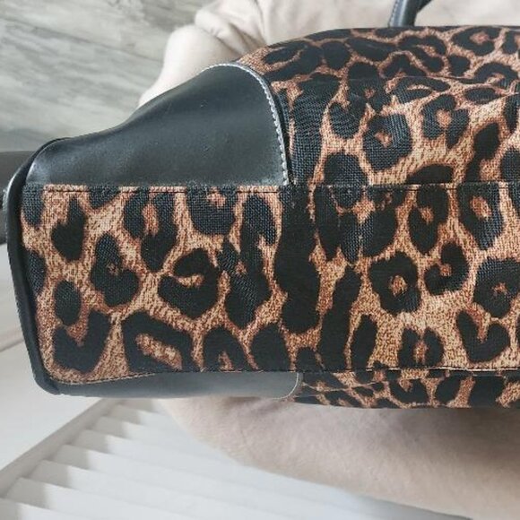 Jessica Simpson Leopard Faux Black Leather Tote Handbag - Picture 8 of 16